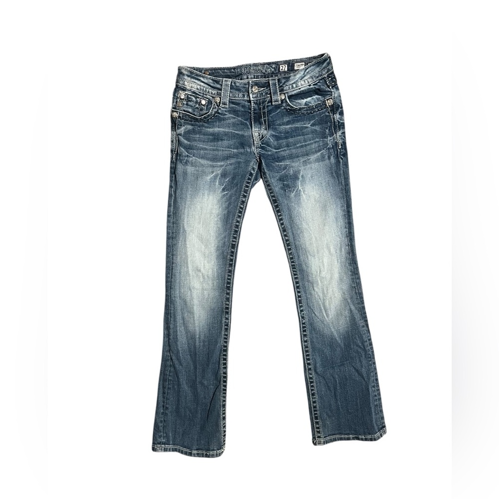 Miss Me Distressed Blue Boot Cut Jeans - Picture 2 of 7